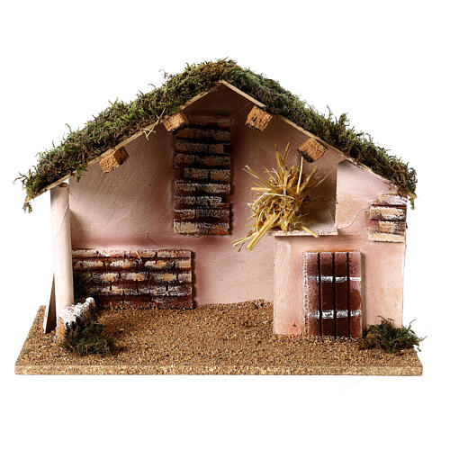 Cabane Nativité avec mousse 30x35x20 cm crèche 12 cm 1