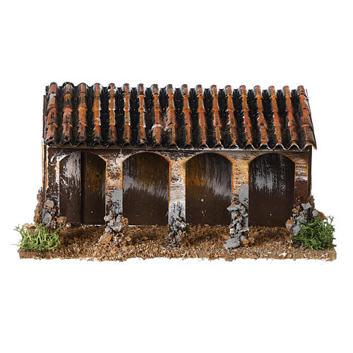 Porch for 4 cm Moranduzzo Nativity Scene, wood and cork, 10x15x5 cm 1