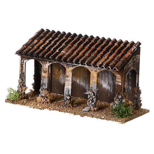 Porch for 4 cm Moranduzzo Nativity Scene, wood and cork, 10x15x5 cm 2