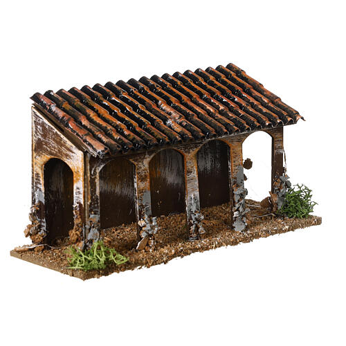 Porch for 4 cm Moranduzzo Nativity Scene, wood and cork, 10x15x5 cm 3