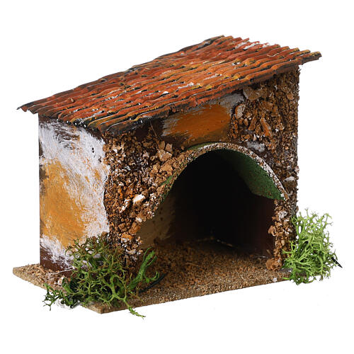 Stable for 4 cm Moranduzzo Nativity Scene, wood and cork, 10x10x10 cm 3