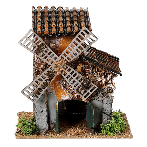 Windmill for 4 cm Moranduzzo Nativity Scene, wood and cork, 10x10x10 cm 1