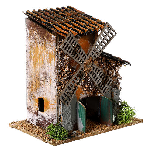 Windmill for 4 cm Moranduzzo Nativity Scene, wood and cork, 10x10x10 cm 3