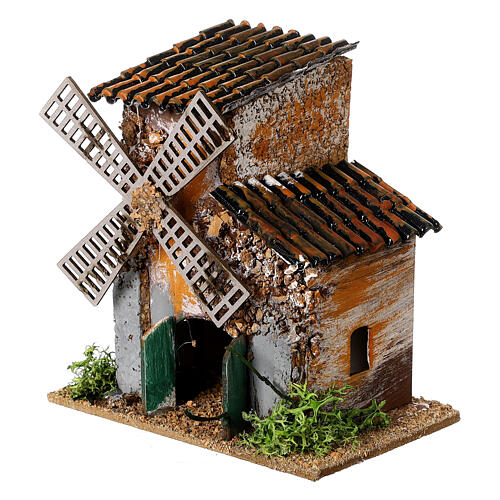 Molino de viento Moranduzzo 10x10x10 cm cartón y corcho belén 4 cm 2