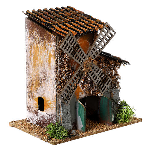 Molino de viento Moranduzzo 10x10x10 cm cartón y corcho belén 4 cm 3