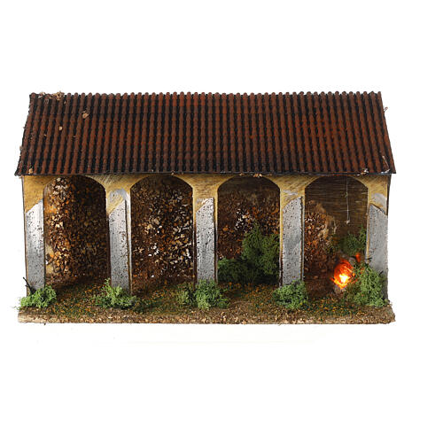 Porch with fire, 20x35x15 cm, cardboard, Moranduzzo Nativity Scene with 10 cm characters 1