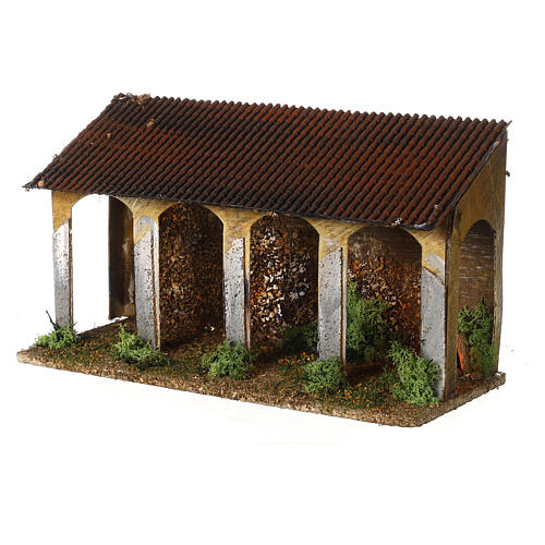 Porch with fire 20x35x15 cm Moranduzzo cardboard nativity scene 10 cm 2