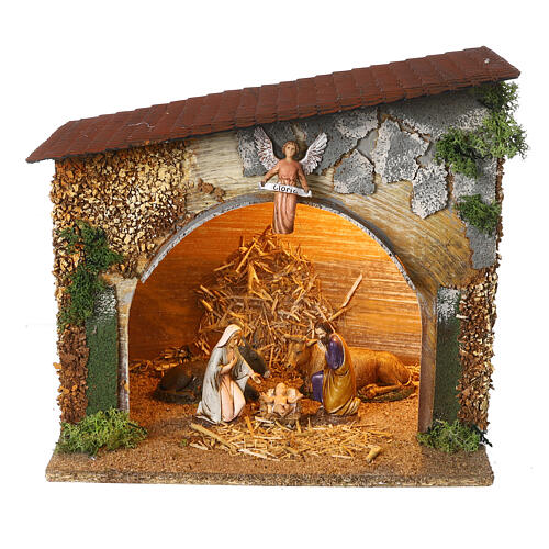 Capanna Natività Moranduzzo 25x30x20 cm con luce figure 10 cm 1
