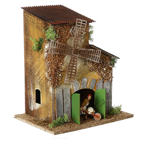 Animated mill with miller 35x30x20 cm for 10 cm Moranduzzo Nativity Scene 3