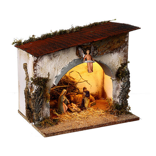 Cabane blanche illuminée Nativité 25x30x20 cm Moranduzzo santons 10 cm 4