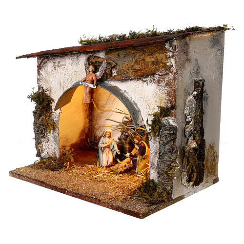 Capanna bianca illuminata Natività 25x30x20 cm Moranduzzo figure 10 cm 3