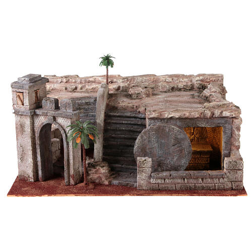 Sepulchre and crucifixion, 20x55x40 cm, setting for 9 cm Easter Creche 1