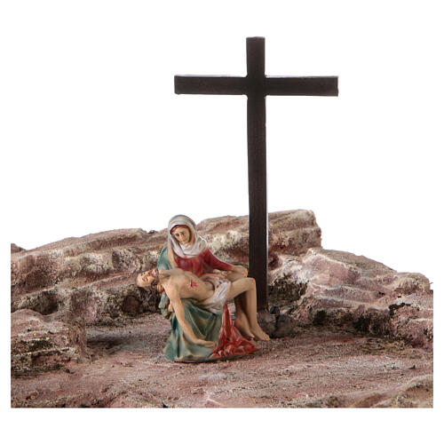 Sepulchre and crucifixion, 20x55x40 cm, setting for 9 cm Easter Creche 9