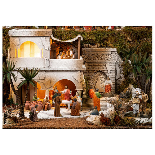 Setting for Easter Creche of 9 cm, Baptism and wedding in Cana, 35x60x40 cm, MODULE 2 1
