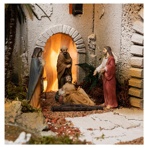 Setting for Easter Creche of 9 cm, miracles, foot-washing and Last Supper, 35x60x40 cm, MODULE 3 3