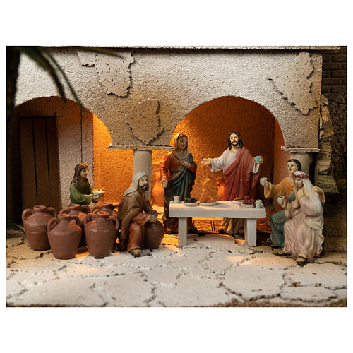Setting for Easter Creche of 9 cm, miracles, foot-washing and Last Supper, 35x60x40 cm, MODULE 3 4