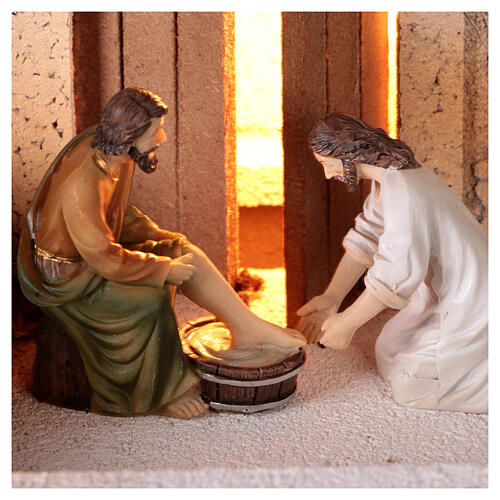 Scena presepe pasquale miracoli Ultima Cena lavanda dei piedi 9 cm 35x60x40 cm MODULO 4 7