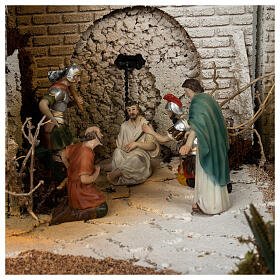 Setting for modular Easter Creche of 9 cm, crowning of thorns and flagellation, 45x60x40 cm, MODULE 5