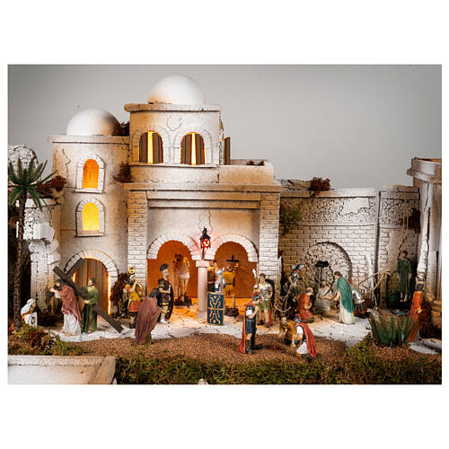 Setting for modular Easter Creche of 9 cm, crowning of thorns and flagellation, 45x60x40 cm, MODULE 5 1