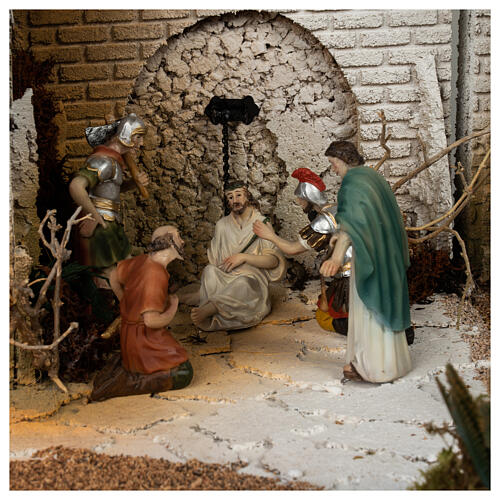 Setting for modular Easter Creche of 9 cm, crowning of thorns and flagellation, 45x60x40 cm, MODULE 5 2