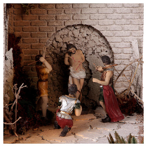 Setting for modular Easter Creche of 9 cm, crowning of thorns and flagellation, 45x60x40 cm, MODULE 5 4