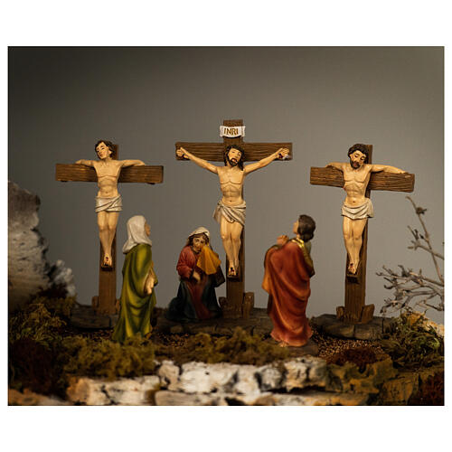Setting for modular Easter Creche of 9 cm, Crucifixion and Resurrection, 35x50x40 cm, MODULE 6 4