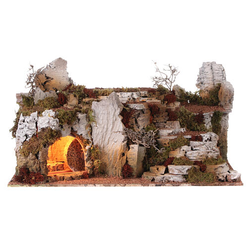 Setting for modular Easter Creche of 9 cm, Crucifixion and Resurrection, 35x50x40 cm, MODULE 6 9