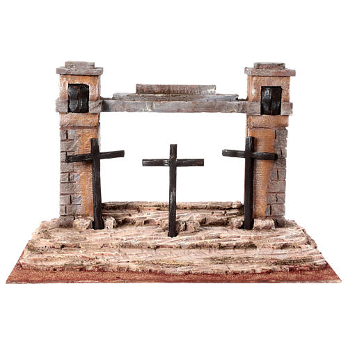 Cenário Crucificação 3 cruzes 25x30x50 cm presépio de Páscoa 9 cm 1