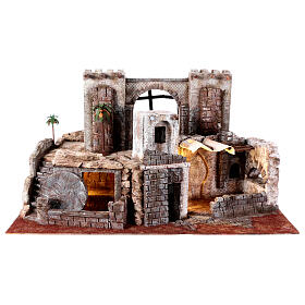 Last Supper Holy Sepulchre and Golgotha for Easter Creche of 9 cm, illuminated setting, 40x60x40 cm