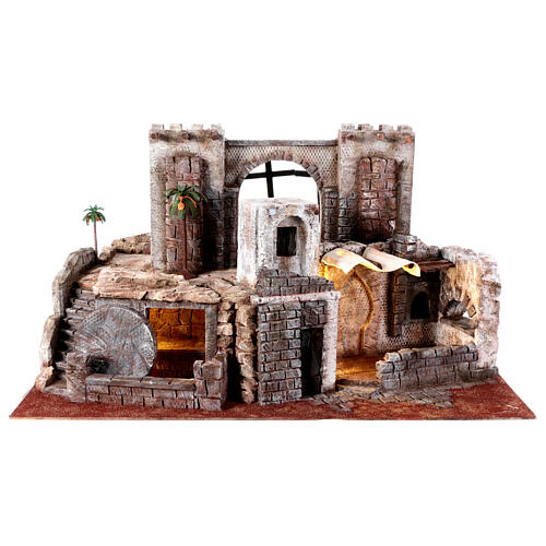 Décor Cène Tombeau et Golgotha pour crèche de Pâques de 9 cm avec éclairage 40x60x40 cm 1