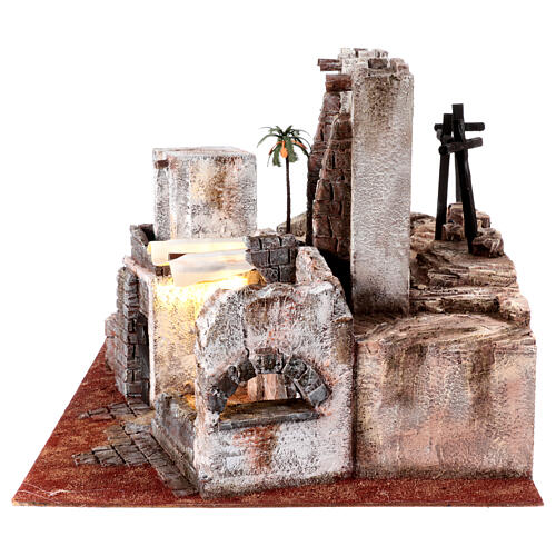 Ultima Cena Sepolcro Golgota presepe pasquale 9 cm con luci 40x60x40 cm 7