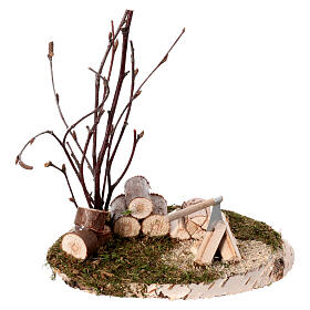 Log of wood with block and ax 15x12x10 cm for Nativity Scene with 10-12 cm characters