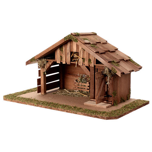 Nativity stable for statues 10-12 cm wood sloping roof 30x55x30cm 3