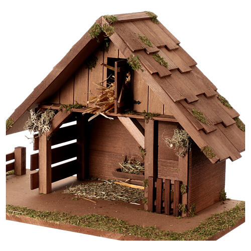 Wooden nativity stable with pointed roof 35x55x30cm for 12cm set 2