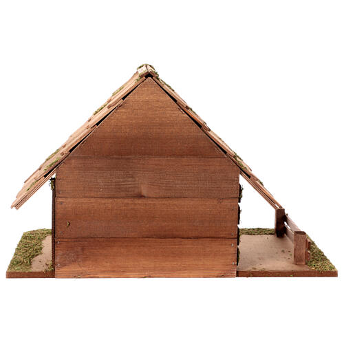Wooden nativity stable with pointed roof 35x55x30cm for 12cm set 6