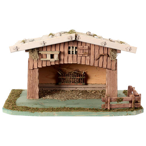 Wooden stable, Nordic style, for 12-14 cm Nativity Scene, 30x50x35 cm 1