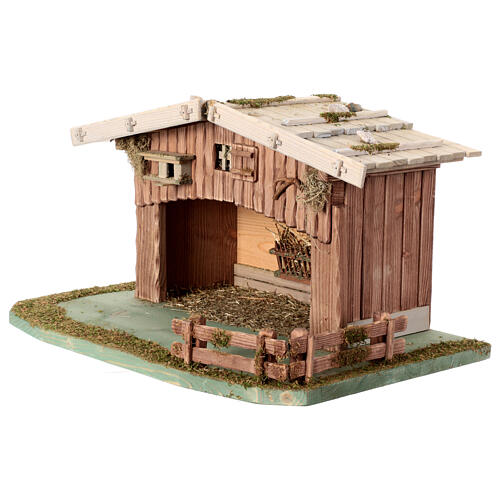 Wooden stable, Nordic style, for 12-14 cm Nativity Scene, 30x50x35 cm 3