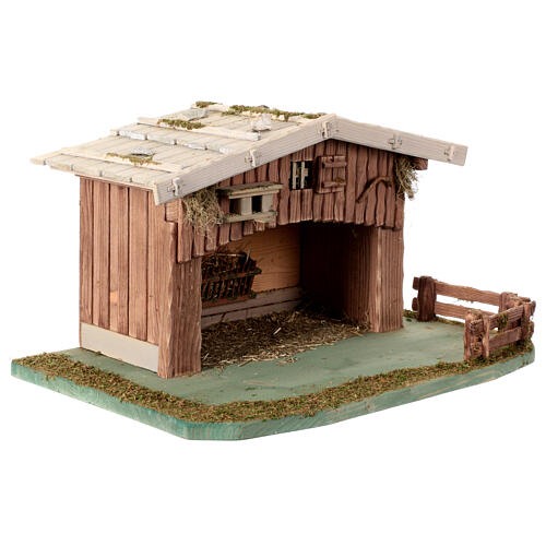 Wooden stable, Nordic style, for 12-14 cm Nativity Scene, 30x50x35 cm 4