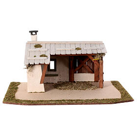 Nativity stable with wood-burning oven 25x55x35cm for 10-12 cm sets