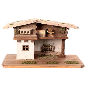 Étable crèche 30x55x30 cm bois style nordique deux étages crèche 10-12 cm