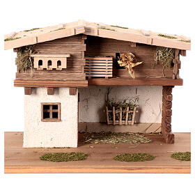 Étable crèche 30x55x30 cm bois style nordique deux étages crèche 10-12 cm