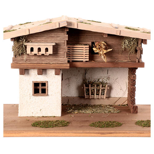 Nativity stable 30x55x30cm wood Nordic style two floors set 10-12 cm 2