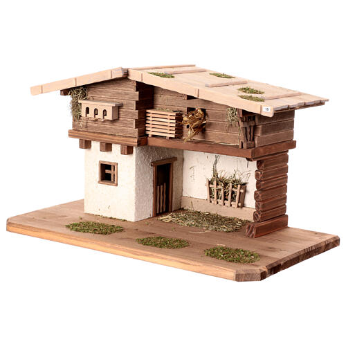 Nativity stable 30x55x30cm wood Nordic style two floors set 10-12 cm 3