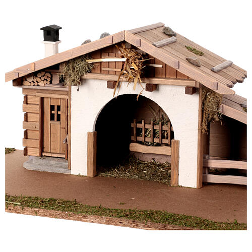 Estábulo cabana madeira 25x65x35 cm com palheiro para presépio de 10-12 cm 2