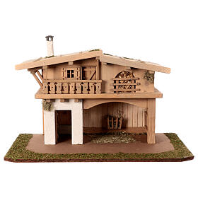 Two-storey stable, wood and resin, 40x65x35 cm, for 12-14 cm Nativity Scene