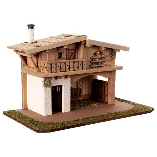 Two-storey stable, wood and resin, 40x65x35 cm, for 12-14 cm Nativity Scene 5