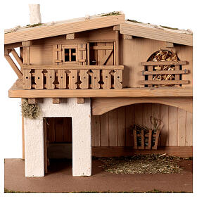 Nativity stable 12-14 cm with two floors in wood and resin 40x65x35cm