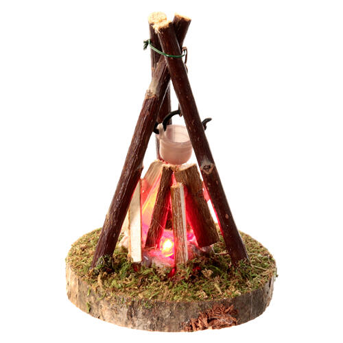 Falò con pentola 4,5V legno 5x10 cm presepe 8-10 cm 1