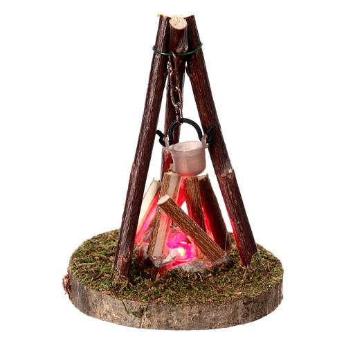 Falò con pentola 4,5V legno 5x10 cm presepe 8-10 cm 2