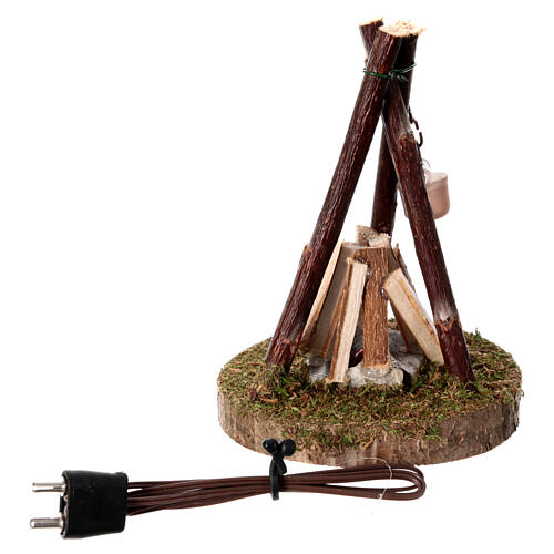 Falò con pentola 4,5V legno 5x10 cm presepe 8-10 cm 3